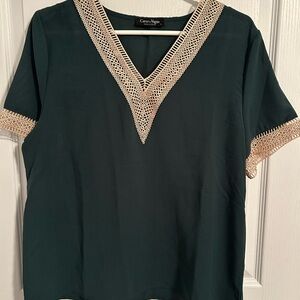 Green V-Neck Women's Top